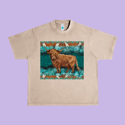 Turquoises Gemstones Cowhide Highland Cow Urban Heavy Tee Designed By Barkaloodesign
