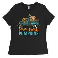 Black farm fresh pumpkins truck Ladies Tee - RanaPortraitStore