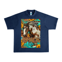 Navy Western Ranch Life Mustang Horse Urban Heavy Tee - LillyAllenDesigns