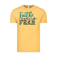 Vintage Mustard faith over fear with cross Vintage Tee - BarkalooDesign