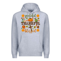 Heather Grey Grateful thankful blessed Premium Hoodie - NancyCooperArtShop