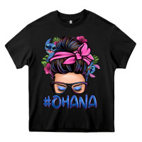 Black ohana stitch messy bun Heavy Core Tee - Zillion Design Studio