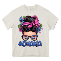 Cream ohana stitch messy bun Heavy Core Tee - Zillion Design Studio