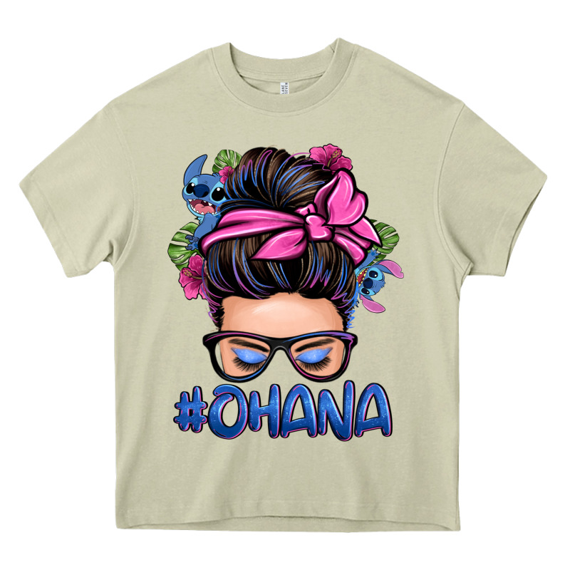Ohana Stitch Messy Bun Heavy Core Tee by Zillion Design Studio | Teevron