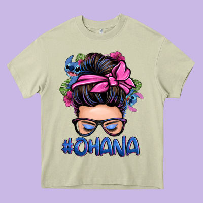 Ohana Stitch Messy Bun Heavy Core Tee Designed By Zillion Design Studio