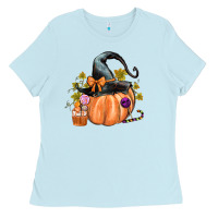 Baby Blue Kids Pumpkin with Halloween Ladies Tee - texasbilliewilder