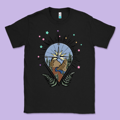 Compass With Mountain Classic Tee Designed By Maliassmallbusiness
