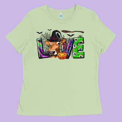Love Halloween Cow Ladies Tee Designed By Texasbilliewilder