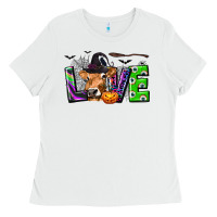 White Love Halloween Cow Ladies Tee - texasbilliewilder