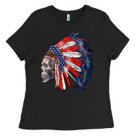 Black american indian headdress with skull Ladies Tee - RanaPortraitStore