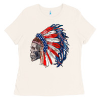 Bone american indian headdress with skull Ladies Tee - RanaPortraitStore