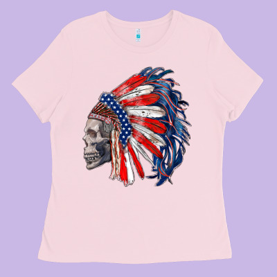 American Indian Headdress With Skull Ladies Tee Designed By Ranaportraitstore