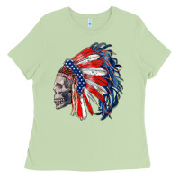 Matcha american indian headdress with skull Ladies Tee - RanaPortraitStore