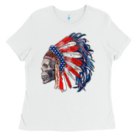 White american indian headdress with skull Ladies Tee - RanaPortraitStore