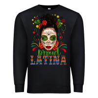Black Proud Latina Skull Girl Messy Bun Premium Sweatshirt - texasbilliewilder