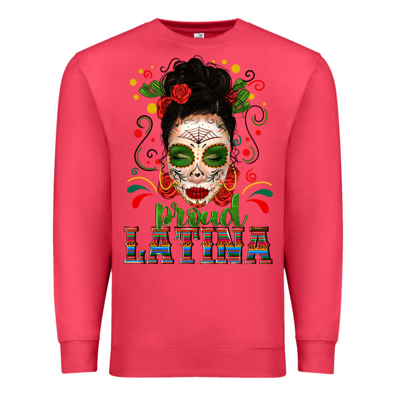 Proud Latina Skull Girl Messy Bun Premium Sweatshirt by texasbilliewilder | Teevron