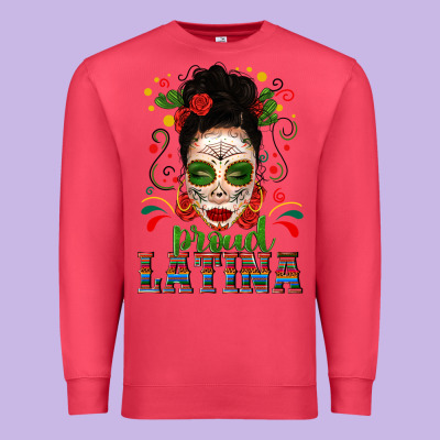 Proud Latina Skull Girl Messy Bun Premium Sweatshirt Designed By Texasbilliewilder