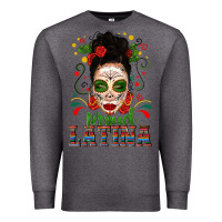 Charcoal Heather Proud Latina Skull Girl Messy Bun Premium Sweatshirt - texasbilliewilder