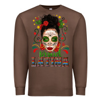 Chestnut Proud Latina Skull Girl Messy Bun Premium Sweatshirt - texasbilliewilder