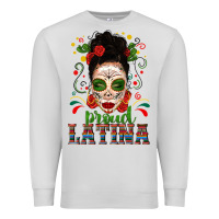 Dove Grey Proud Latina Skull Girl Messy Bun Premium Sweatshirt - texasbilliewilder