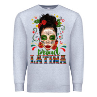 Heather Grey Proud Latina Skull Girl Messy Bun Premium Sweatshirt - texasbilliewilder