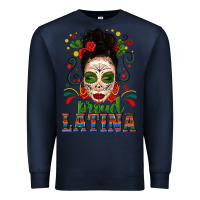 Navy Proud Latina Skull Girl Messy Bun Premium Sweatshirt - texasbilliewilder