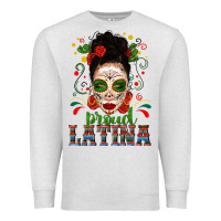 Oatmeal Heather Proud Latina Skull Girl Messy Bun Premium Sweatshirt - texasbilliewilder