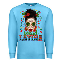 Ocean Blue Proud Latina Skull Girl Messy Bun Premium Sweatshirt - texasbilliewilder