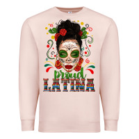 Pale Pink Proud Latina Skull Girl Messy Bun Premium Sweatshirt - texasbilliewilder