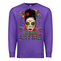 Purple Proud Latina Skull Girl Messy Bun Premium Sweatshirt - texasbilliewilder