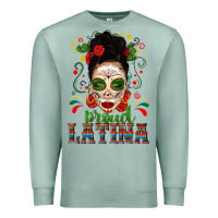 Seafoam Proud Latina Skull Girl Messy Bun Premium Sweatshirt - texasbilliewilder