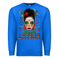 True Royal Proud Latina Skull Girl Messy Bun Premium Sweatshirt - texasbilliewilder