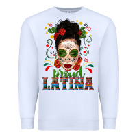 White Proud Latina Skull Girl Messy Bun Premium Sweatshirt - texasbilliewilder