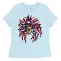 American Flag Indian Headdress With Skull Ladies Tee | Teevron
