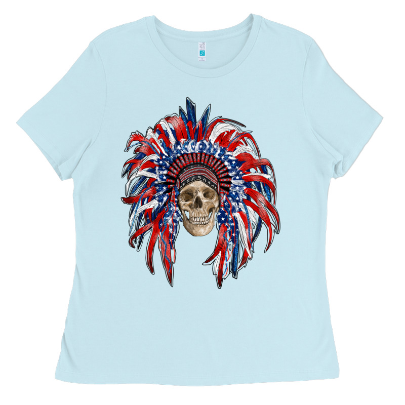 American Flag Indian Headdress With Skull Ladies Tee by RanaPortraitStore | Teevron