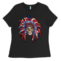 Black american flag indian headdress with skull Ladies Tee - RanaPortraitStore