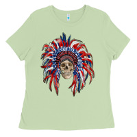 Matcha american flag indian headdress with skull Ladies Tee - RanaPortraitStore