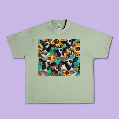 Western Leopard Sunflower Black And White  Cow Urban Heavy Tee Designed By Barkaloodesign