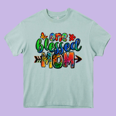 One Blessed Mom Autism Heavy Core Tee Designed By Zillion Design Studio