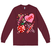Burgundy valentine xoxo teacher Long Sleeve Tee - MaliasSmallBusiness