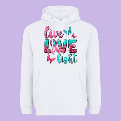 Live Love Fight Breast Cancer Heavyweight Hoodie Designed By Texasbilliewilder