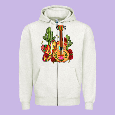 Mexican Guitar Zipper Hoodie Designed By Lillyallendesigns