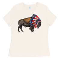 Bone american bison with indian headdress Ladies Tee - RanaPortraitStore