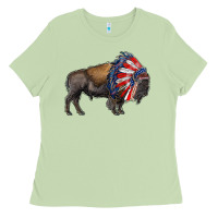 Matcha american bison with indian headdress Ladies Tee - RanaPortraitStore
