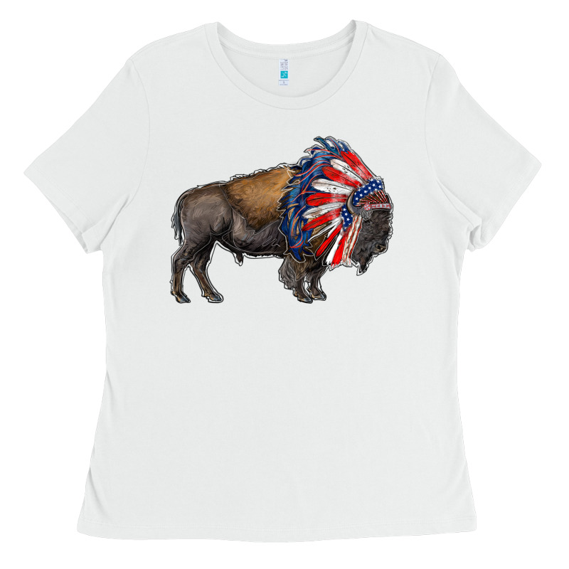 American Bison With Indian Headdress Ladies Tee by RanaPortraitStore | Teevron