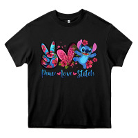 Black peace love stitch Heavy Core Tee - Zillion Design Studio