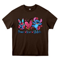 Chocolate Brown peace love stitch Heavy Core Tee - Zillion Design Studio