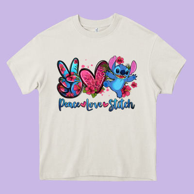 Peace Love Stitch Heavy Core Tee Designed By Zillion Design Studio
