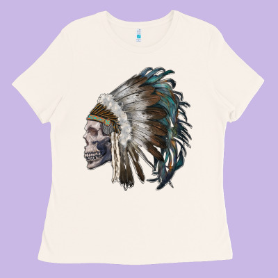 Skull With Indian Headdress Ladies Tee Designed By Ranaportraitstore