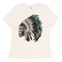 Bone skull with indian headdress Ladies Tee - RanaPortraitStore